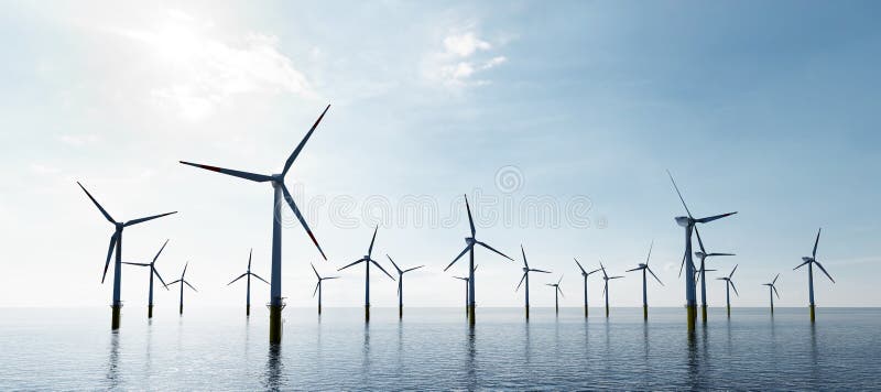 Parco eolico offshore dell'oceano. energia sostenibile
