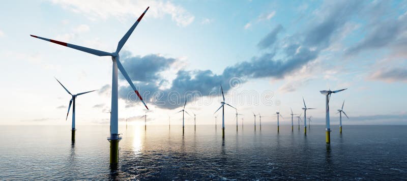 Parco eolico offshore dell'oceano. energia sostenibile