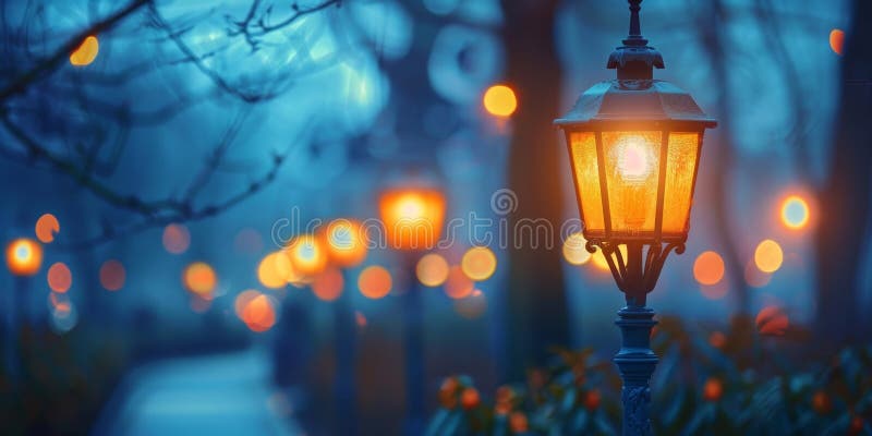 A street light stands in the center of a park, casting a bright light on the surrounding area. The park is dark, with trees and benches visible under the artificial illumination. A street light stands in the center of a park, casting a bright light on the surrounding area. The park is dark, with trees and benches visible under the artificial illumination.