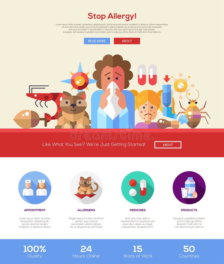 Pare a bandeira de encabeçamento do Web site da alergia com elementos do webdesign ilustração royalty free Pare a bandeira de encabeçamento do Web site da alergia com elementos do webdesign ilustração royalty free