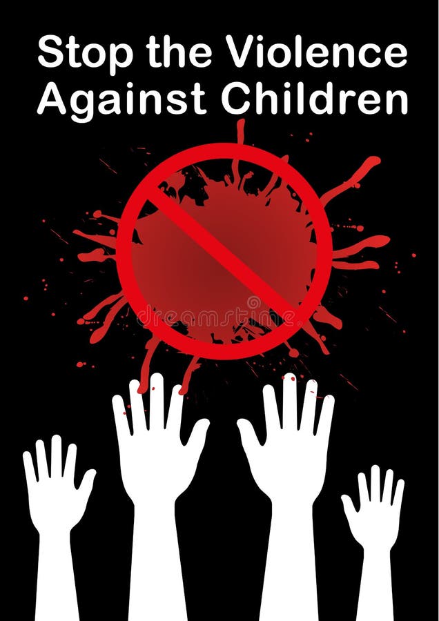 Pare a bandeira do vetor das crianças da violência, cartaz do conceito, vetor das mãos ilustração stock Pare a bandeira do vetor das crianças da violência, cartaz do conceito, vetor das mãos ilustração stock