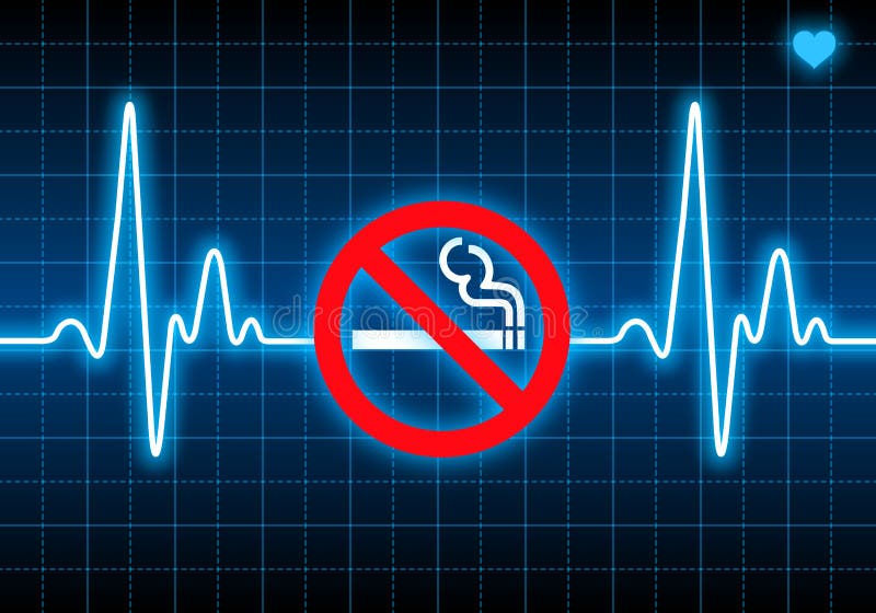 Pare de fumar o sinal no monitor azul da frequência cardíaca