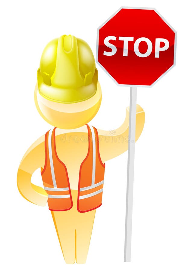 Stop sign construction man with hard hat and hi vis jacket. Stop sign construction man with hard hat and hi vis jacket