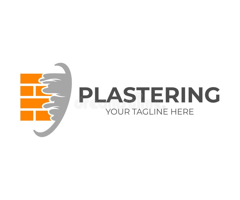 Brick wall with plaster or plastering, logo design. Construction, repair and finishing works, vector design and illustration. Brick wall with plaster or plastering, logo design. Construction, repair and finishing works, vector design and illustration