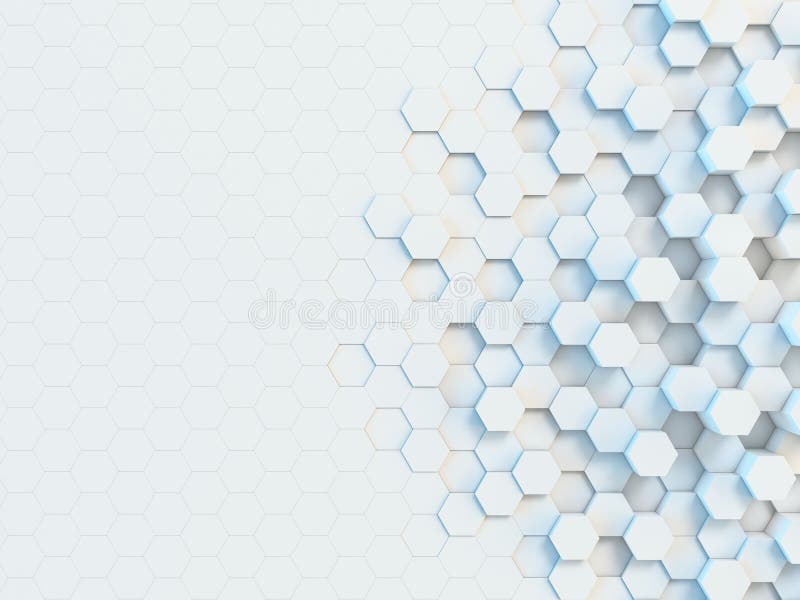 Fundo abstrato hexagonal 3D, parede branca com padrão hexagonal renderização 3D ilustração do vetor