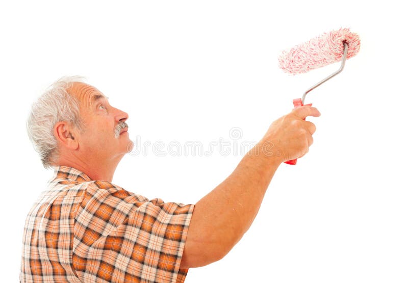 Parede branca de pintura do homem imagem de stock Parede branca de pintura do homem imagem de stock