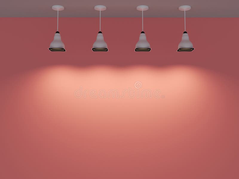 Paredes da sala vazia e luzes corais cor-de-rosa do ponto do ies 3d rendem fotografia de stock royalty free Paredes da sala vazia e luzes corais cor-de-rosa do ponto do ies 3d rendem fotografia de stock royalty free