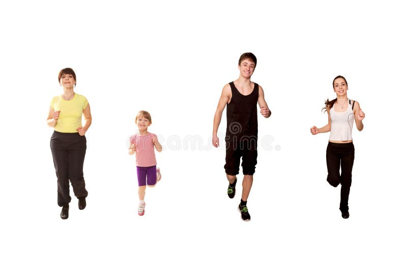 Pareggiare della famiglia, funzionante, allenamento di forma fisica. immagini stock
