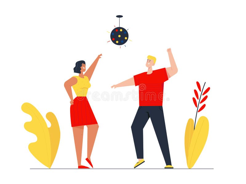 Pareja de muchacha visitando discoteca bailando y saltando con las manos arriba bajo la luz Stroboscope stock de ilustración Pareja de muchacha visitando discoteca bailando y saltando con las manos arriba bajo la luz Stroboscope stock de ilustración