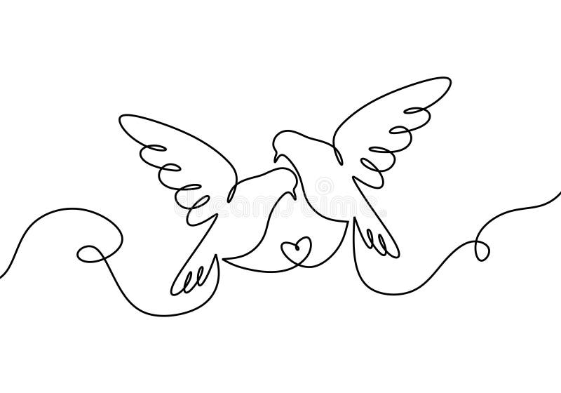 Pareja de pájaro enamorado Un dibujo de línea continua, dos aves palomas voladoras Mínimalismo Ilustración vectorial de pichón, b libre illustration