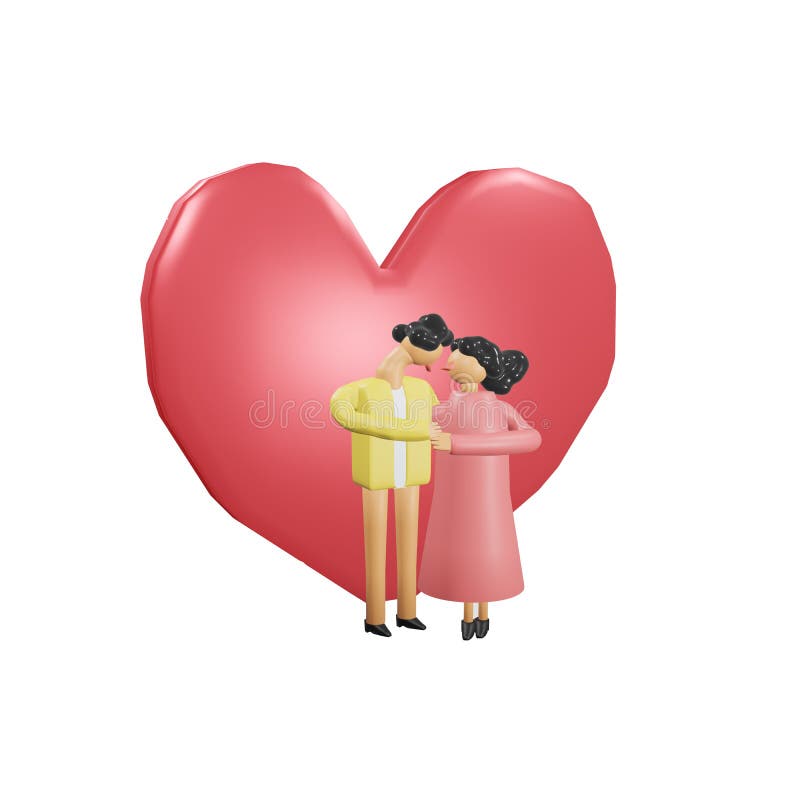 Pareja Enamorada Día De San Valentín. Hermosa Pareja Joven Entre Corazones.  Lindos Personajes 3d En Concepto De Amor Stock de ilustración - Ilustración  de lindo, rojo: 208373894