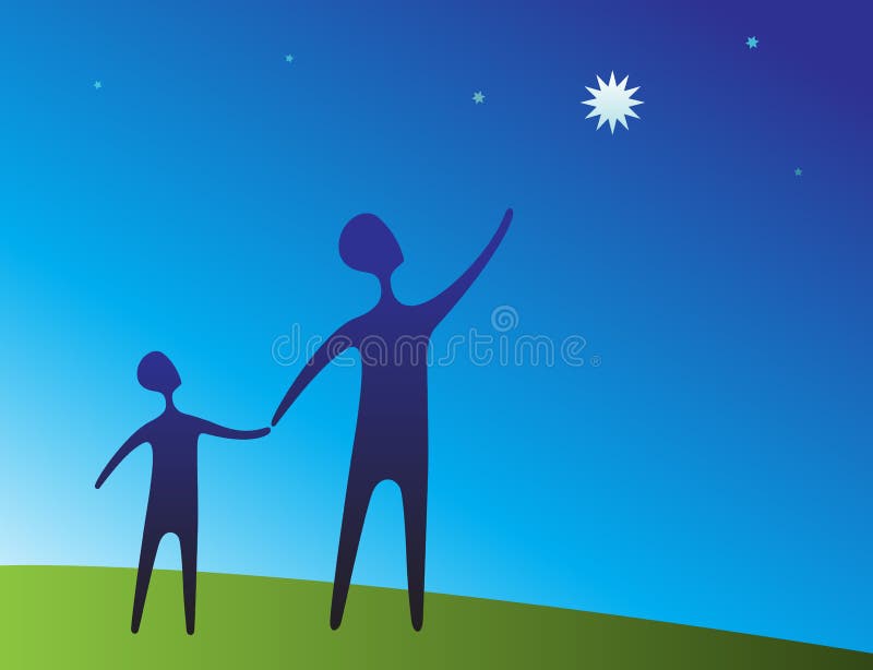 Parent and child pointing at star royalty free illustration