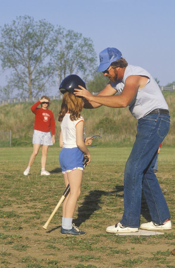 Parent Coaching Girls Baseball Game Editorial Image Image of parent