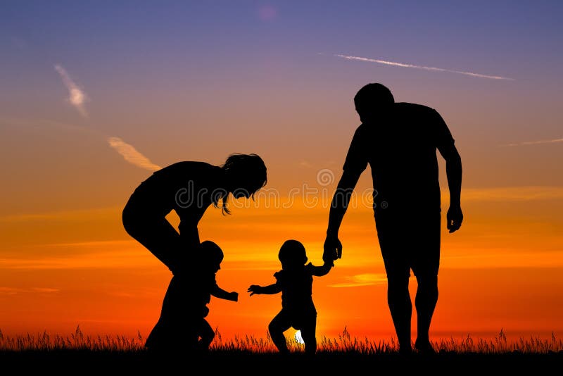 Parents with children at sunset royalty free illustration