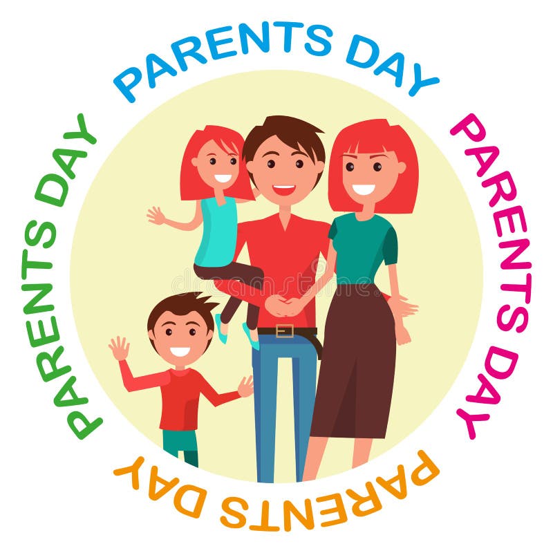 Parents Day Poster with Circle Inscription Stock Vector Illustration