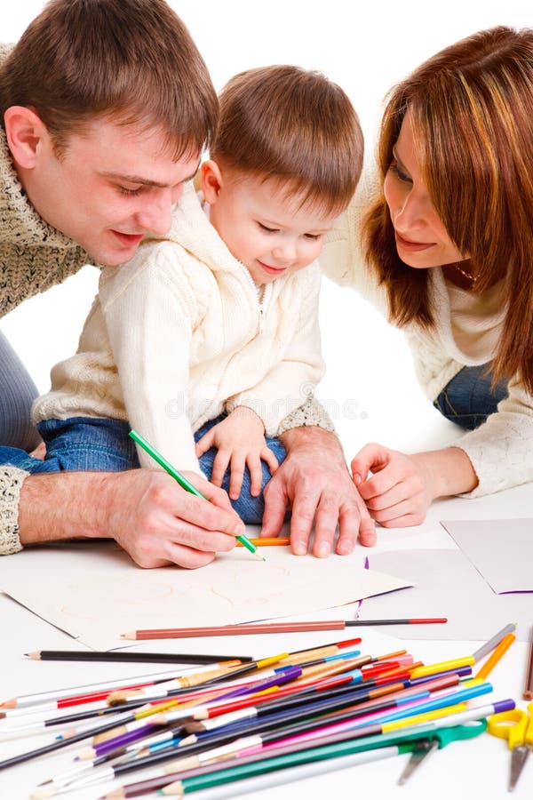 Parents drawing with son stock photo. Image of daddy - 16577476