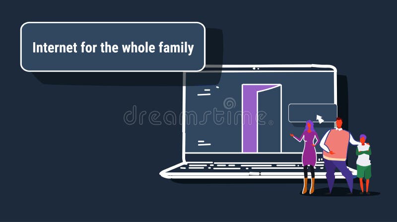 Parents and son using laptop computer web browser internet for whole family online browsing concept people searching royalty free illustration