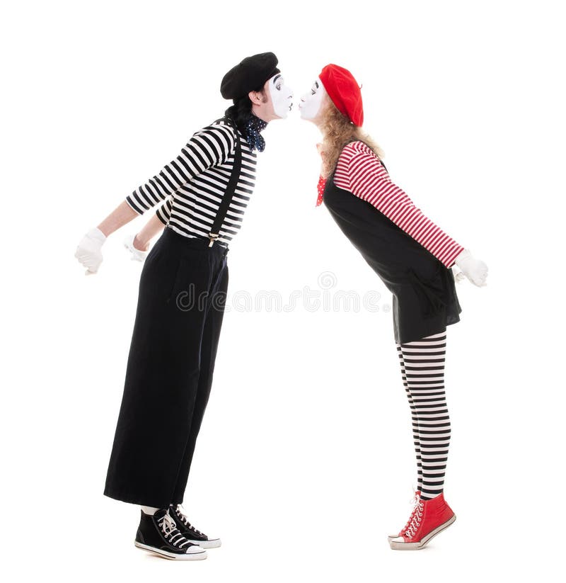 Loving couple of mimes kissing. isolated on white background. Loving couple of mimes kissing. isolated on white background