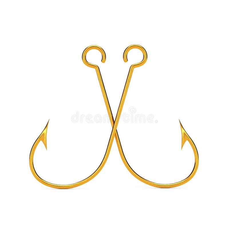 Pair of Golden Fishing Hooks on a white background. 3d Rendering. Pair of Golden Fishing Hooks on a white background. 3d Rendering.