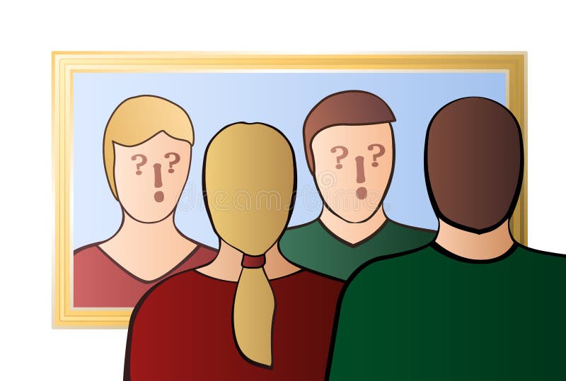 Pares de la duda del uno mismo quién son nosotros espejo mutuo de los extranjeros stock de ilustración Pares de la duda del uno mismo quién son nosotros espejo mutuo de los extranjeros stock de ilustración