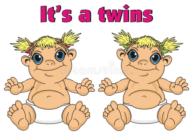 happy babes girls sits under the pink words it`s a twins. happy babes girls sits under the pink words it`s a twins