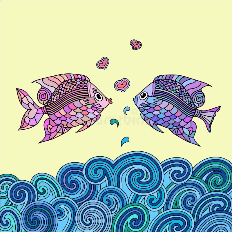 Pair of fish in love above the sea. Pair of fish in love above the sea