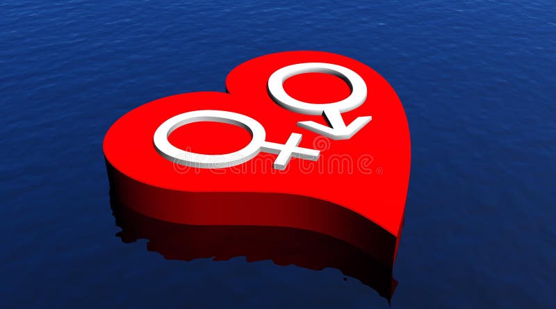 Pares do heterossexual no coração vermelho que flutua no o ilustração royalty free Pares do heterossexual no coração vermelho que flutua no o ilustração royalty free