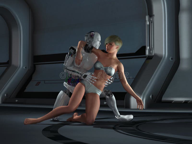 Casal de robô e mulher imagem de stock royalty free