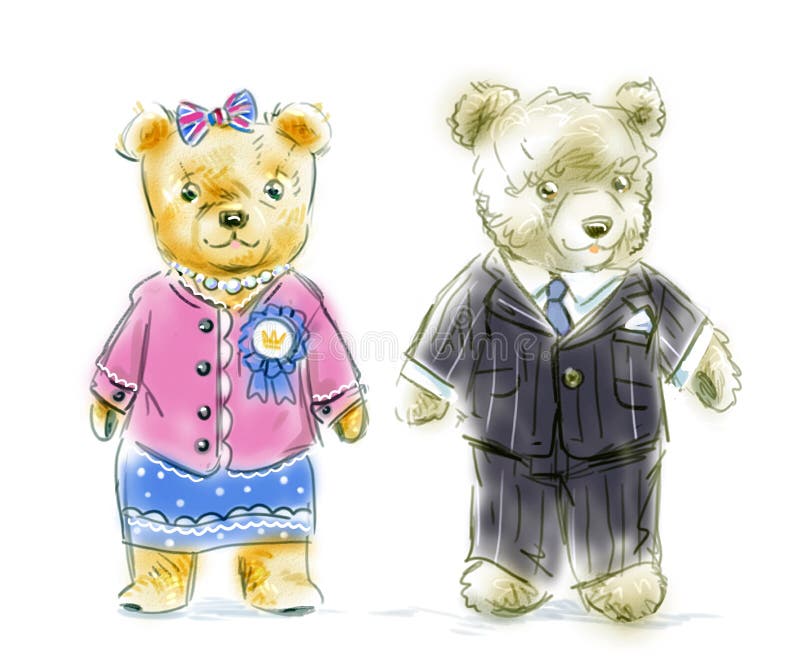 Pares engraçados do urso de peluche dos desenhos animados ilustração stock Pares engraçados do urso de peluche dos desenhos animados ilustração stock