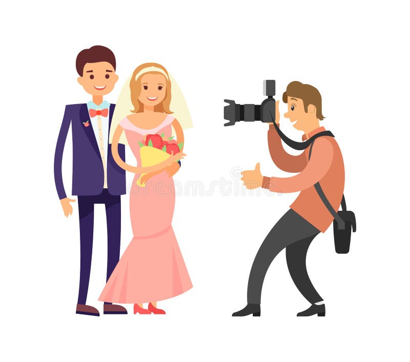 Pares felices que se casan al novio Photograph Vector de la novia libre illustration Pares felices que se casan al novio Photograph Vector de la novia libre illustration