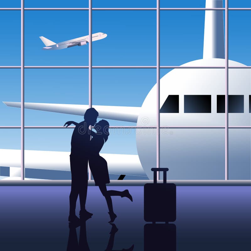 Pares loving no aeroporto, ilustração de cor do vetor ilustração stock Pares loving no aeroporto, ilustração de cor do vetor ilustração stock