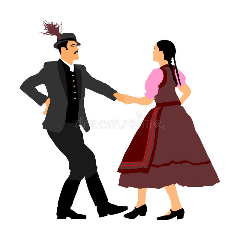 Pares no amor que dança povos de Balcãs Evento do folclore na cerimônia de casamento ilustração stock Pares no amor que dança povos de Balcãs Evento do folclore na cerimônia de casamento ilustração stock
