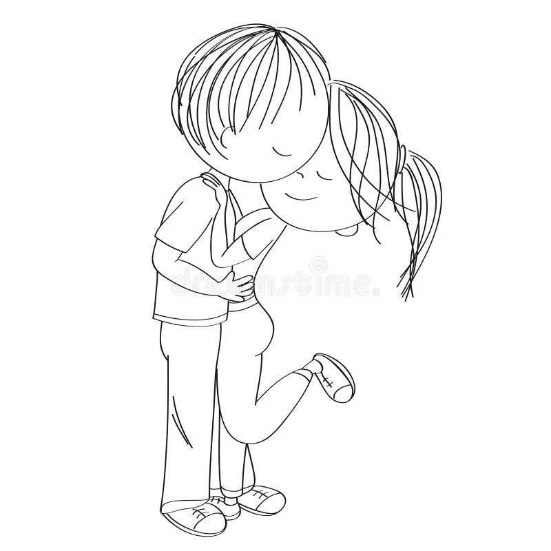 Pares novos de amantes que est?o, abra?ando e beijando M?o original ilustra??o tirada ilustração royalty free Pares novos de amantes que est?o, abra?ando e beijando M?o original ilustra??o tirada ilustração royalty free