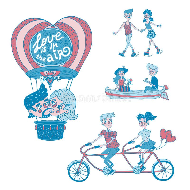 Pares novos felizes em atividades exteriores ilustração royalty free Pares novos felizes em atividades exteriores ilustração royalty free