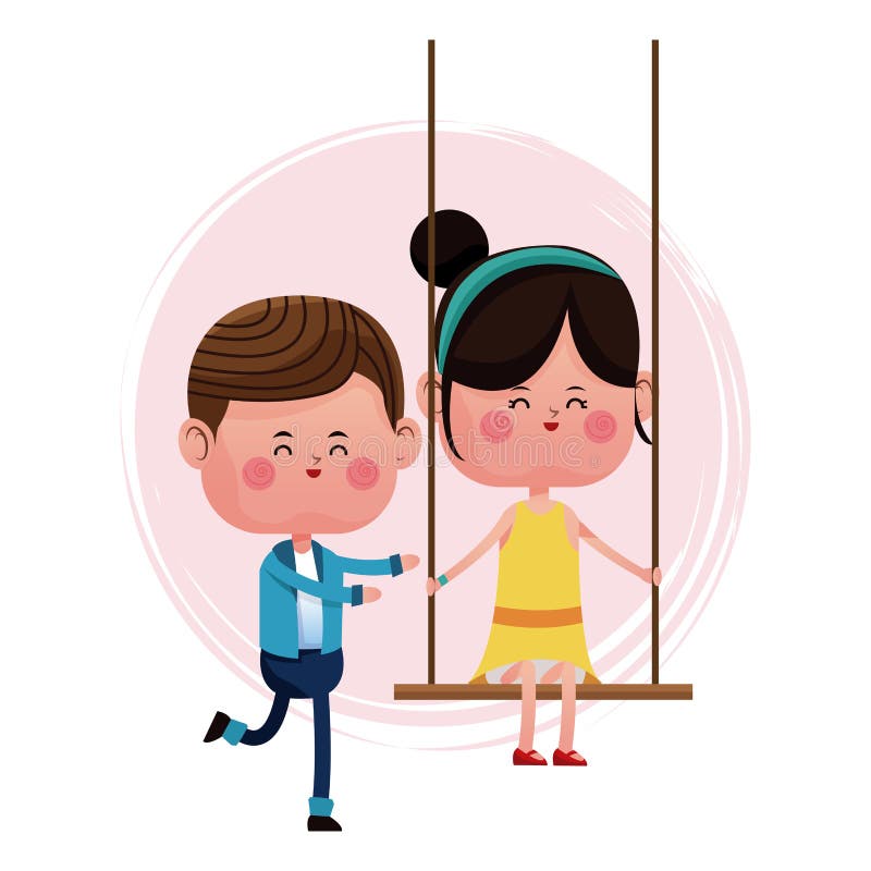 Pares que amam empurrando o balanço da menina ilustração do vetor Pares que amam empurrando o balanço da menina ilustração do vetor