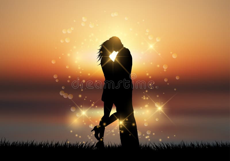 Pares que se besan contra un fondo de la puesta del sol ilustración del vector Pares que se besan contra un fondo de la puesta del sol ilustración del vector