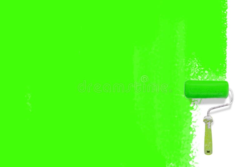Parete di verde della pittura della spazzola del rullo di pittura - concetto creativo di rinnovamento immagini stock Parete di verde della pittura della spazzola del rullo di pittura - concetto creativo di rinnovamento immagini stock