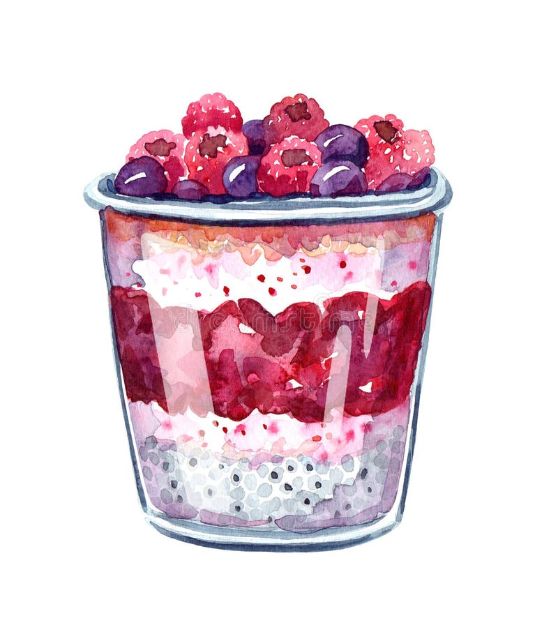 Parfait saudável do mirtilo e da framboesa ilustração royalty free Parfait saudável do mirtilo e da framboesa ilustração royalty free