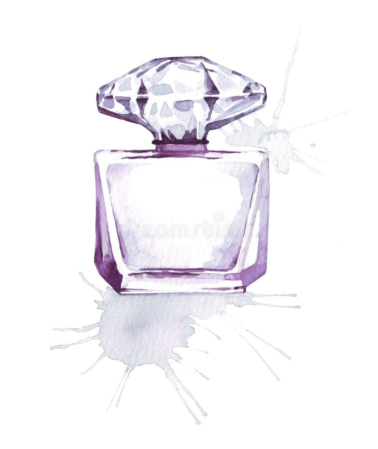 Parfümflascheviolette Glasduft-Aquarellillustration, Figurine, Kunstdruck lizenzfreie abbildung Parfümflascheviolette Glasduft-Aquarellillustration, Figurine, Kunstdruck lizenzfreie abbildung