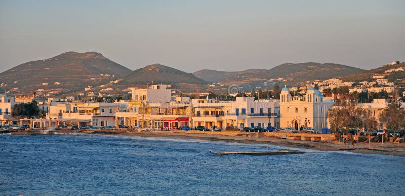 Panoramic view of Parikia town, Paros island, Greece stock photo Panoramic view of Parikia town, Paros island, Greece stock photo