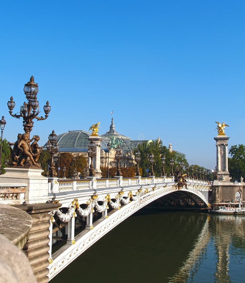 Paris. Alexander III Bridge through the Seine River Stock Photo - Image ...
