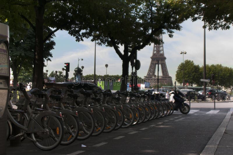 Bicycles For Rent On Streets Of Paris.France Editorial Stock Image
