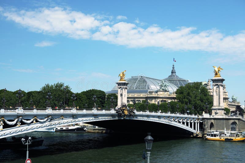 Paris Bridge with Golden Statues, Beautiful Bright Summer Day, France ...