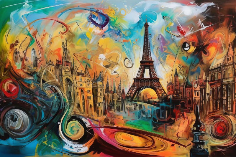 Paris colorful abstract acryl painting. AI generated oil painting by S dal, painterly, colorful, artistic. Paris colorful abstract acryl painting. AI generated oil painting by S dal, painterly, colorful, artistic