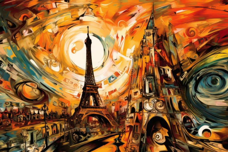 Paris colorful abstract acryl painting. AI generated oil painting by S dal, painterly, colorful, artistic. Paris colorful abstract acryl painting. AI generated oil painting by S dal, painterly, colorful, artistic