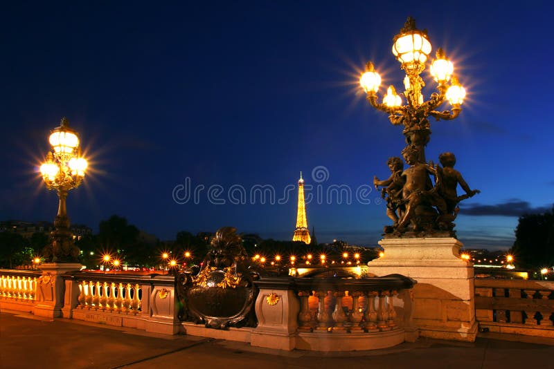 The Alexander III Bridge Across Seine River in Paris, France Stock ...