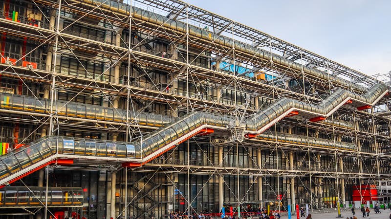 Paris / France - April 06 2019: Facade of the Center of Georges Pompidou in spring