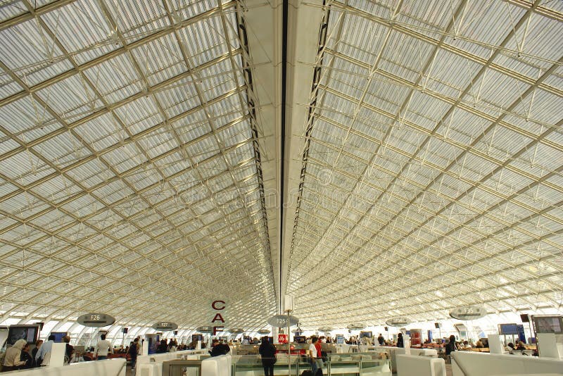 PARIS, FRANCE - APRIL 13, 2007 : Roof Structure Architecture Design of Terminal F at Charles de Gaulle International Airport