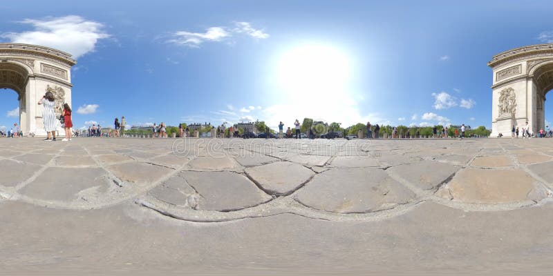 Equirectangular projection 360 total panoramic view of The Arch of Triumph