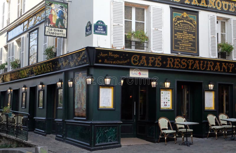 Cabaret restaurant La Bonne Franquette. Corner rue des Saules and rue Saint Rustique in Paris stock images Cabaret restaurant La Bonne Franquette. Corner rue des Saules and rue Saint Rustique in Paris stock images